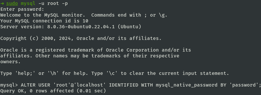 Add password to root MySQL user