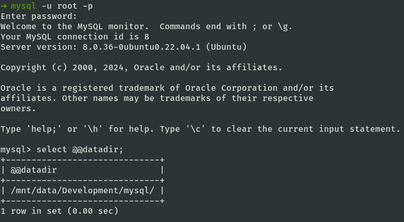 Confirm MySQL data directory